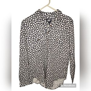 Lands End Womens Popover Blouse Navy Blue White Heart Print Size M 10-12